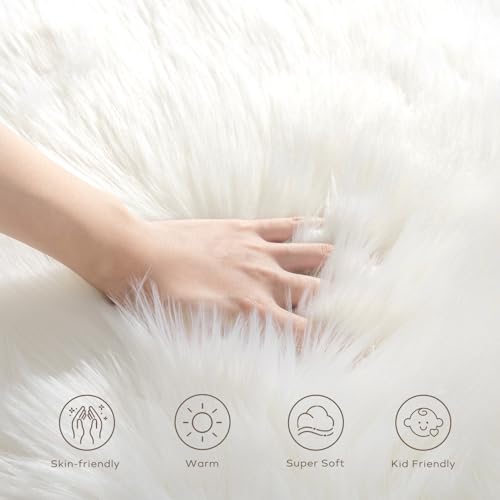 Ashler Faux Fur Rug, Fluffy White Small Sheepskin Rug, Ultra Soft 2x3 Ft Mat, Machine Washable Shag Mats, Nursery Throw for Bed, Living, Kids Room
