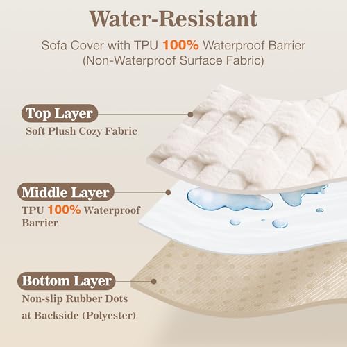 MYSKY HOME 100% Waterproof Couch Cover for Dogs, Plush Pet Couch Covers for Sofa Washable, Couch Covers for 3 Cushion Sofa Pet Friendly, Non-Slip Durable Sofa Cover Slipcover Protector, Cream, 35"x83"