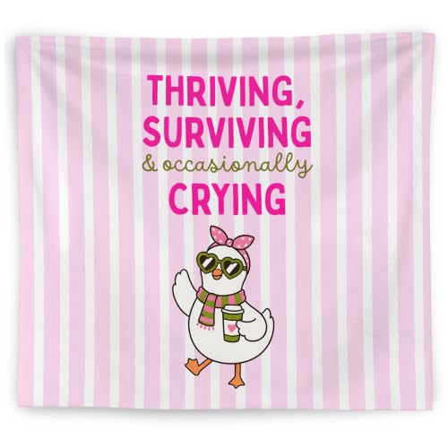 WNAGT Preppy Pink Goose Tapestry Wall Hanging 50x60 Inch | Inspirational Quote Funny Goose Pink White Striped Wall Tapestry for Girls Bedroom Dorm Home Office Decor
