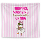 WNAGT Preppy Pink Goose Tapestry Wall Hanging 50x60 Inch | Inspirational Quote Funny Goose Pink White Striped Wall Tapestry for Girls Bedroom Dorm Home Office Decor