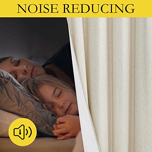 NICETOWN Natural 100% Blackout Linen Curtains 84 inch Long Burg for Living Room, 2 Panels, 52" Wide, Farmhouse Thick Completely Blackout Window Treatment Thermal Insulated Warm Drapes for Winter