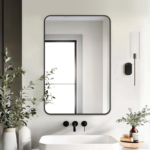 Delma Bathroom Vanity Mirror, Black Framed Bathroom Mirror for Over Sink, High-Definition Bathroom Mirror, Versatile Bathroom Vanity Mirror, Hangs Horizontally or Vertically(30x20, Black)