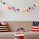 4th of July Decorations 9.5FT Red White Blue Pompom String Lights Battery Operated 8 Lighting Modes & Timer 20 LED Patriotic Fairy Lights for Independence Day, Memorial Day, Presidents Day, Bedroom