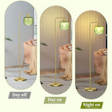 Glass Floor Lamp for Living Room, Modern Standing Lamp with Green Ribbed Glass Lampshade and Pedal Switch, 66” Tall Lamp & Gold Floor Lamp for Bedroom Study Room,Brushed Gold(3000K LED Bulb Included)