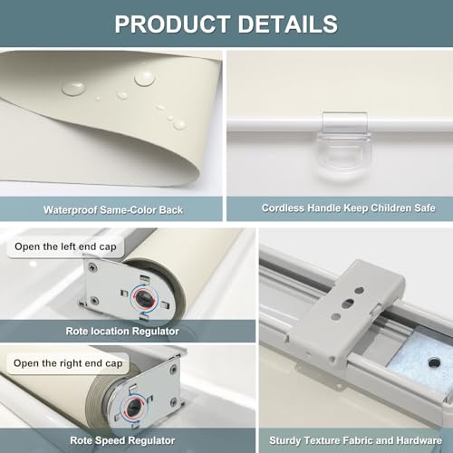 AOSKY Cordless Roller Shades Blackout Blinds for Windows Room Darkening Rolled Up Shades with Spring System, UV Protection Window Shades Door Blinds for Home and Office (23" W x 72" H, Ivory)