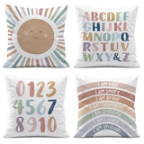 Kids Playroom Decor,Boho Sun Alphabet Throw Pillow Covers,Kids Reading Nook Decor Pillowcase for Classroom Playroom Nursery,18x18 Inch Pillowcase Set of 4