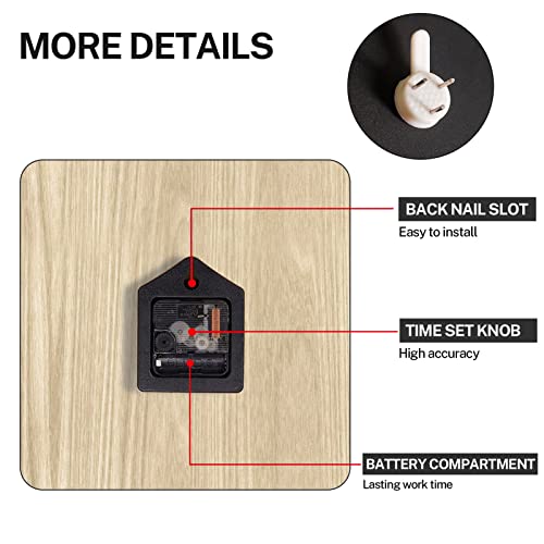 ArtSocket Wooden Wall Clock Silent Non-Ticking, Abstract Orange Grey Geometric Minimalist Checkered Square Rustic Wall Clocks Decor for Home Kitchen Living Room Office, Battery Operated(12 Inch)