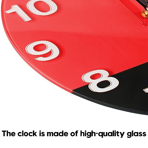 WISKALON Abstract Geometric Glass 12" Wall Clock in White, Grey, Red and Black - Battery Operated, Silent Non Ticking Quartz Clock for Home, Kitchen, Living Room, Bathroom, Bedroom, or Office Decor