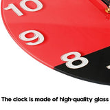 WISKALON Abstract Geometric Glass 12" Wall Clock in White, Grey, Red and Black - Battery Operated, Silent Non Ticking Quartz Clock for Home, Kitchen, Living Room, Bathroom, Bedroom, or Office Decor