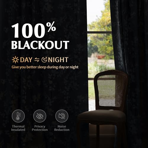 FMFUNCTEX 100% Blackout Floral Curtains for Bedroom, Blue Curtains 84 inches Long Blossom Flower Patterned for Living Room,Thermal Insulated Farmhouse Drapes, Grommet Top 2 Panels (White on Blue)