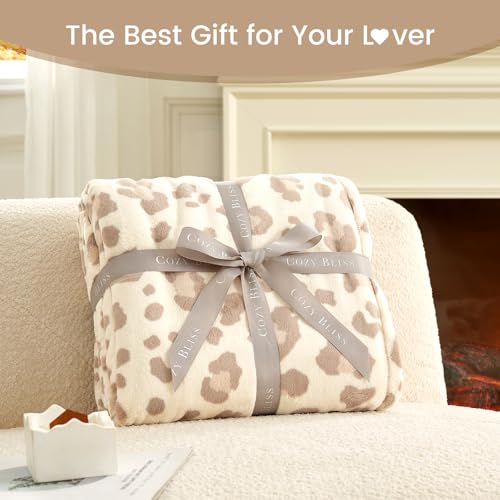 Cozy Bliss Leopard Print Fuzzy Throw Blanket for Couch & Bed, Thick Soft Warm Fleece Blankets for Room Decor, for Kids, Women Men Girls, Khaki Brown Cheetah 50"*60"