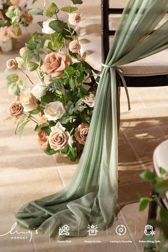 Ling's moment Wedding Chair Sashes Cover Aisle Decorations Draping Fabric Wrinkle-Free with Tie 16 Pcs Sage & Milky Green for Party Ceremony Reception Floral Arrangement Banquet Outdoor Decor