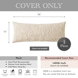 BlissBlush 14x36 Lumbar Pillow Cover for Bed, Rectangular Decorative Long Throw Pillowcase, Embroidered Farmhouse Accent Cushion, Beige Neutral Floral Tufted (Cover Only)