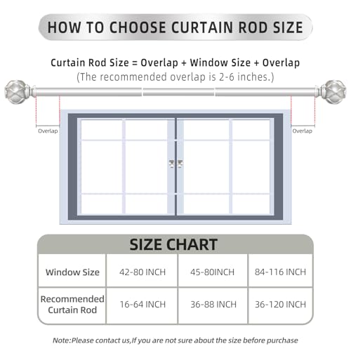 Silver Curtain Rod for Windows 48 to 84 Inches(4-7ft), 1" Diameter Heavy-Duty Adjustable Decorative Curtain Rod with Striped Twisted Finials - for Living Room Bedroom (Modern Home Decor)
