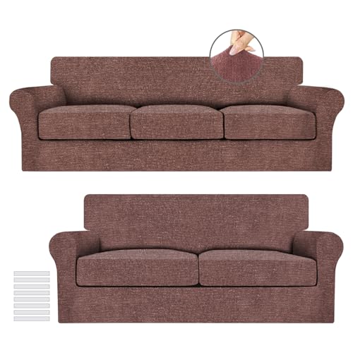 URBANLIFE Stretch Sofa Covers & Loveseat Couch Covers for 3 Cushion Sofa with 2 Cushion Sofa for Living Room Slipcover Set, Chocolate