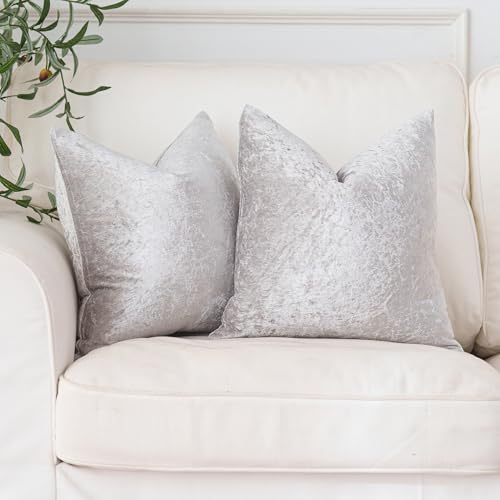 NiNi ALL Velvet Pillow Covers 18x18 Inch, Set of 2 Silver Throw Pillows Decorative Luxurious Cushion Cases for Sofa Bed Chair Couch Living Room Home