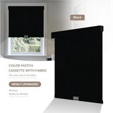 Boolegon Cordless Blackout Roller Shades for Windows, Free-Stop Linen Shades with Valance, Thermal Insulated Fabric, UV Protection Roller Blinds for Home, Office (Black, 15" W x 48" H)