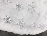 CHICHIC 48 Inch Large Christmas Tree Skirt White Tree Skirt Xmas Faux Fur Tree Skirts Christmas Decorations for Holiday Tree Ornaments Christmas Party Home Decorations with Sequin Silver Snowflakes