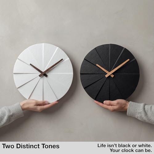 Driini Staircase Modern Wall Clock - Unique Frameless Concrete Design - Contemporary, Minimalist Decor; No Numbers - Silent Battery Operated Clocks with Decorative Wooden Hands (Black + Oak, 10.5″)