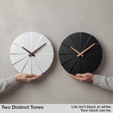 Driini Staircase Modern Wall Clock - Unique Frameless Concrete Design - Contemporary, Minimalist Decor; No Numbers - Silent Battery Operated Clocks with Decorative Wooden Hands (Black + Oak, 10.5″)
