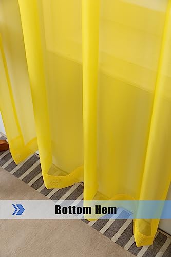 WPM Yellow Color Sheer Curtains 58" Wide x 84" Long 2 Panels Livingroom Window Treatment Rod Pocket Sheer Voile for Bedroom, Kitchen, Children Room Fully Stitched and Hemmed