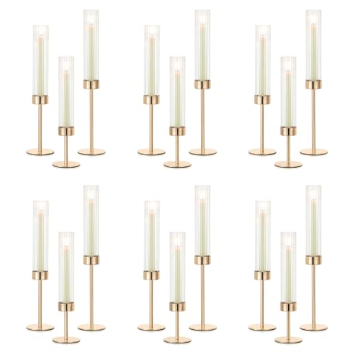 NUPTIO Hurricane Glass Candles Holder, 18 Pcs Gold Taper Candle Holder Bulk