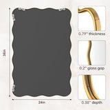 PROHOMEWARE 24 * 36" Gold Bathroom Mirror for Wall,Wavy Rectangular Mirror,Vanity Mirror,Bathroom Mirrors for Wall,Wall-Mounted Metal Frame Mirror for Bedroom Entryway Living Room Farmhouse (Gold)