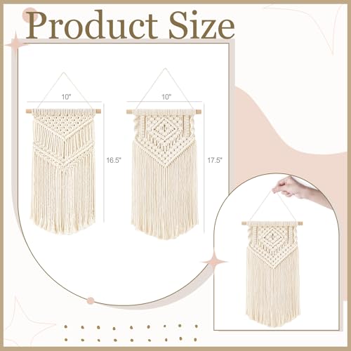 Dahey Small Macrame Wall Hanging 2 Pcs Woven Tapestry Wall Art Decor - Beautiful for Boho Home Bedroom Dorm College Classroom Decor, Apartment, Nursery, Party Decorations, 16.5" L x 10" W and 17.5"x 10"W