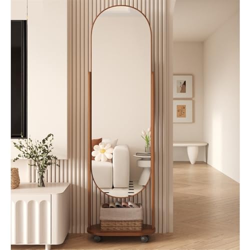 FKEE55UED Floor Movable Pegboard Dressing Mirror Coat Rack Household Rotating Full-Length and Hat Mirror
