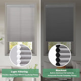 Tonature No Drill Cellular Shades for Indoor Windows, Thermal Insulating & Noise Reducing Honeycomb Blinds, Free Stop Cordless Blackout Shades, Grey, 22" W x 64" H