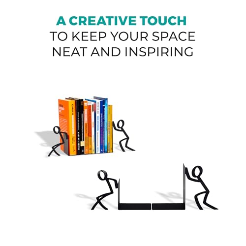 Figurine Bookends with Book-Holding Characters - Steel with Epoxy Coating - Decorative Pair o – lifestyle view