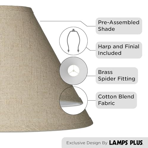 6" Top x 17" Bottom x 11 1/2" High x 11 1/2" Slant Lamp Shade (Pre-Assembled) Replacement Large Beige Brown Empire Round Rustic Farmhouse Western Fine Burlap Fabric Spider Harp Finial - Springcrest
