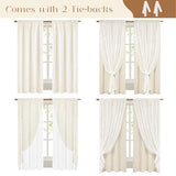 ASPMIZ Linen Curtains for Bedroom, Double Layered Boho Curtain for Living Room Farmhouse Curtain 84 Inch Length 2 Panels Set, Rustic Curtains & Drapes Rod Pocket with Tiebacks, 52 x 84 Inch, Beige