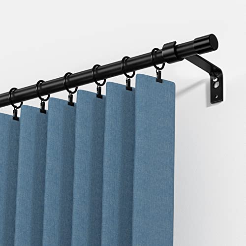 Curtain Rods for Windows 28 to 48 inch, Black Curtain Rod 2 Pack, 5/8" Diameter Metal Curtain Rod Set of 2 with Brackets, Splicing Adjustable Curtain Rod for Bedroom, Living Room, Kitchen, Black