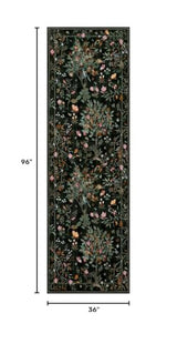 Floral Washable Runner Rug 2x8 Non Slip, Boho Flower Hallway Runner, Botanical Birds Indoor Ultra-Thin Soft Floor Carpet Runner for Kitchen Laundry Bath Room Entrance, Black