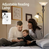 Torchiere Floor Lamp for Living Room, LED Standing Reading Light for Bedroom with Glass Shade for Living Room Corner Bedroom Home Office,Bulbs Included (Red Brown,Glass 2 Head)