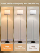 60" Modern Floor Lamp for Living Room Bedroom, Standing Lamp with Oatmeal Linen Lampshade, Tall Lamp with A19 9W 3 Color Temperature Bulb, Foot Switch Control, Black