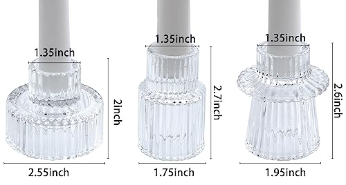 Vixdonos Glass Candlestick Holders Tealight Candle Holders for Table Centerpieces, Wedding Decor and Dinner Party (3 Pcs, Clear)