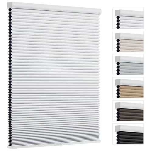 Changshade Cordless Cellular Shades, Blackout Room Darkening Black Out Honeycomb Blinds for Indoor Windows Bedroom, Pull Down Pleated Accordion Blind Easy Install, Shade Size 34" Wx72 H, White