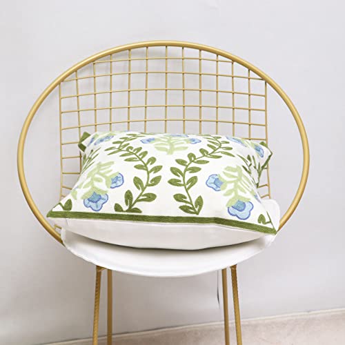 Set of 2 Embroidered Decorative Throw Pillow Covers Couch Square Pillowcases Cushion for Bedroom Sofa Farmhouse Decor 18x18 Inch (Blue Floral)