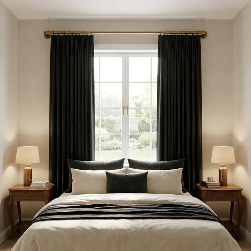 Aged Brass Industrial Curtain Rod for Windows 18 to 88 Inches,1 Inch Adjustable Drapery Pole,Heavy Duty Outdoor/Indoor Modern Curtain Rods,Easy Installation(Aged Brass 18"-88")