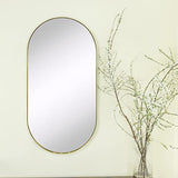 TEHOME Brushed Gold Oval Bathroom Mirror 20x40'' Pill Shaped Oblong Vanity Mirror Metal Framed Capsule Mirror for Wall in Stainless Steel Rounded Mirrors for Wall Mounted