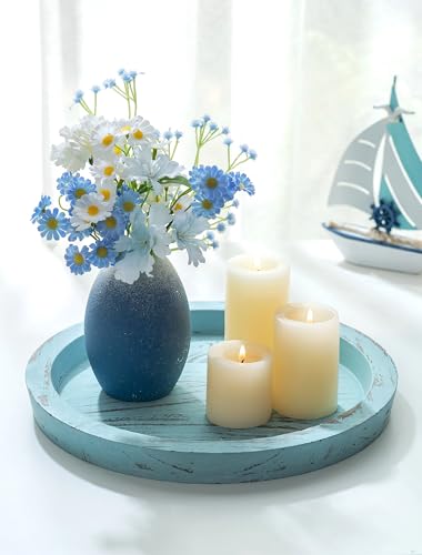 Hanobe Candle Plate Holder Tray: Round Wood Decorative Candle Plate - Rustic Farmhouse CoffeeTable Decor - Tea