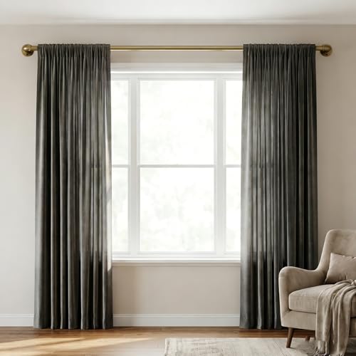 Aged Brass Industrial Curtain Rod for Windows 18 to 88 Inches,1 Inch Adjustable Drapery Pole,Heavy Duty Outdoor/Indoor Modern Curtain Rods,Easy Installation(Aged Brass 18"-88")