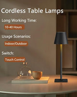 Cordless Table Lamp Rechargeable Lamps: 6000mAh Battery Operated Table Lamp Outdoor Waterproof, Touch Control, Portable Wireless Desk Lamp for Dinner/Bedroom/Restaurant(Black 2 Pack)