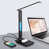 Desk Lamp with Wireless Charger: USB Charging Port, Table Lamp with Clock, Desk Lamps for Home Office College Dorm Room Essentials