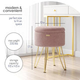 Round Ottoman with Storage, Boucle Storage Ottoman, Foot Stool Ottomans, Makeup Vanity Stool, Small Ottomans Foot Rest, Modern Vanity Stools for Living Room and Bedroom, Pink
