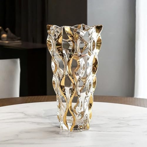 Hand Painted Gold Vase 11" Tall,Flower Vase Decor for Home Dining Table Living Room,Office Wedding Holiday Party,Handmade Decorative Flower Vase.