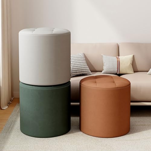 Dark Green Pouf Footrest for Makeup Vanity, Low Stool for Shoe Change, Small Round Accent Chair for Living Room, Bedroom, Office - Cushioned Design