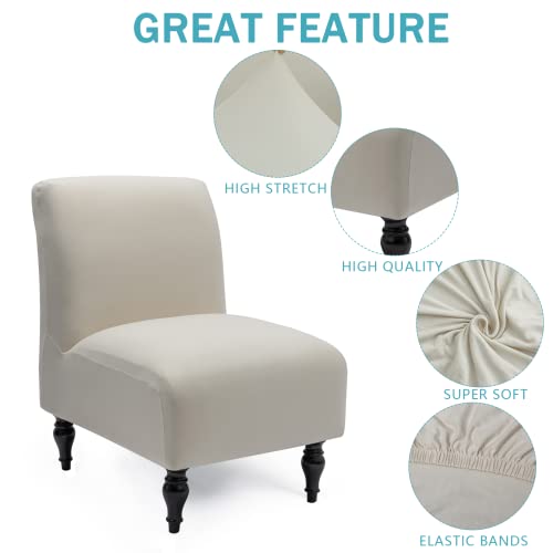 Iauddy Armless Accent Slipper Chair Cover Slipcover,Stretch Spandex Removable Jacquard Fabric Non-Slip Silp Cover for Accent Chair Without Arms Furniture Protector for Living Dining Room(Beige, 1)